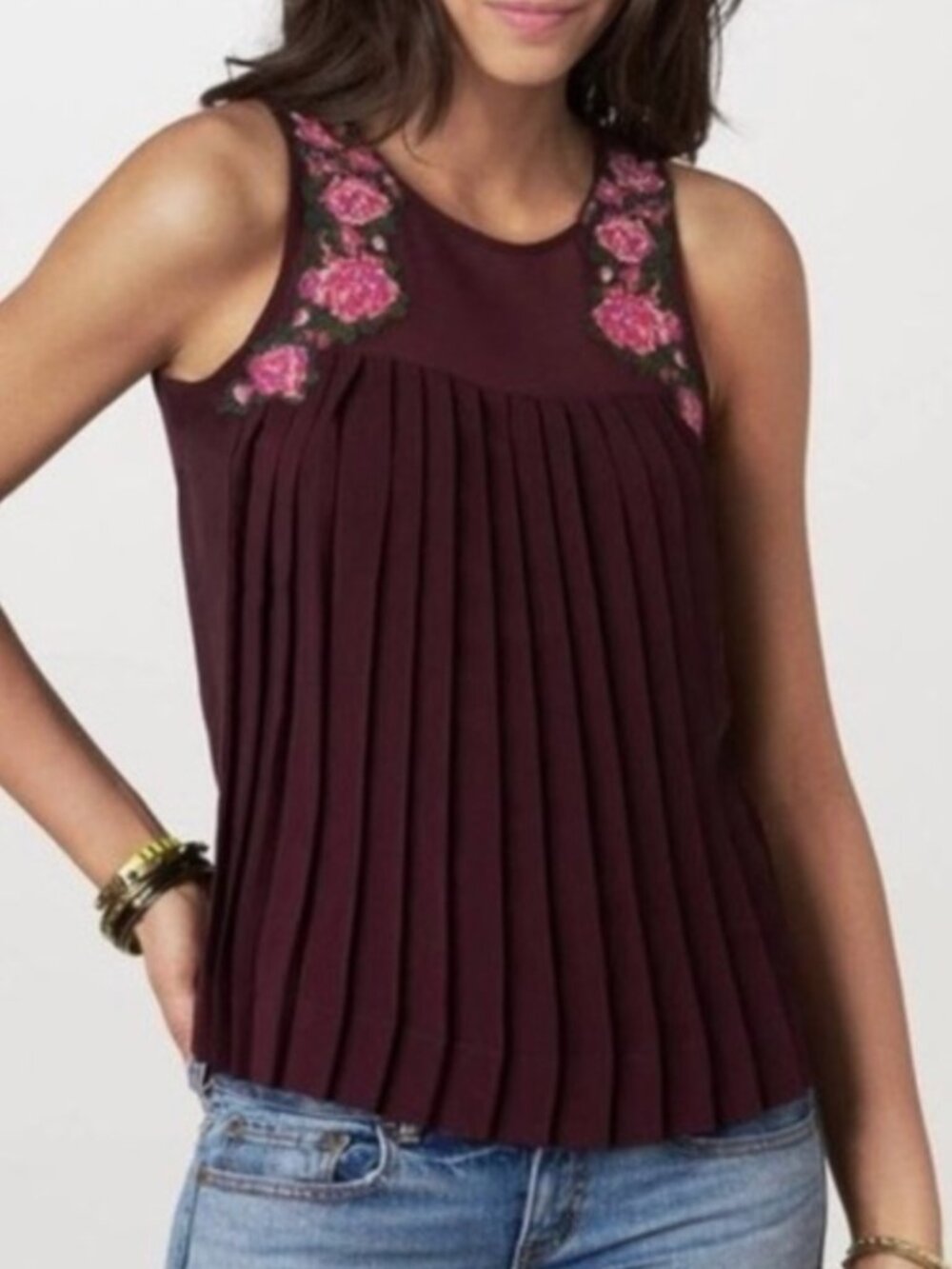 AMERICAN EAGLE AE Burgundy Maroon Red Floral Cottagecore Boho Tank Blouse 2010s